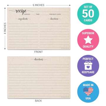 321Done Recipe Cards, Made in USA - 4x6 Tan, Simple Script, Double-Sided Thick Cardstock, Cute Vinta...