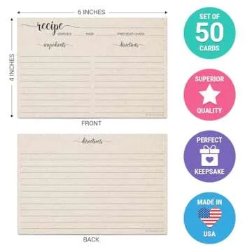 321Done Recipe Cards, Made in USA - 4x6 Tan, Simple Script, Double-Sided Thick Cardstock, Cute Vinta...