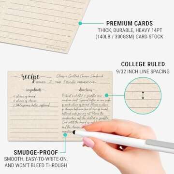 321Done Recipe Cards, Made in USA - 4x6 Tan, Simple Script, Double-Sided Thick Cardstock, Cute Vintage Rustic Kraft Look for Bridal Shower Wedding Housewarming Gift - Pack of 50