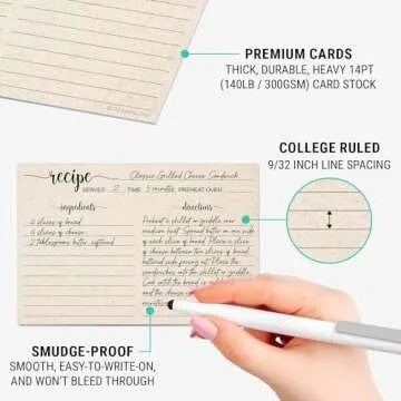 321Done Recipe Cards, Made in USA - 4x6 Tan, Simple Script, Double-Sided Thick Cardstock, Cute Vintage Rustic Kraft Look for Bridal Shower Wedding Housewarming Gift - Pack of 50