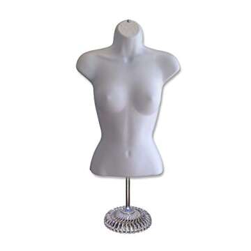 EZ-Mannequins Female Mannequin Torso, Dress Form Hollow Back Body Tshirt Display, w/Plastic Stand fo...