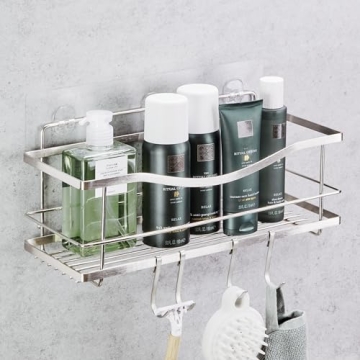 KINCMAX Premium Shower Caddy - Self Adhesive Shower Organizer w/ 4 Hooks, Drill-Free Shower Shelves ...