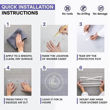 KINCMAX Premium Shower Caddy - Self Adhesive Shower Organizer w/ 4 Hooks, Drill-Free Shower Shelves for Inside Shower, Rustproof Stainless Steel Shower Rack for Bathroom, Shower Accessories, Silver