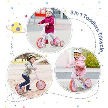 XIAPIA 3 in 1 Toddler Bike for 2-4 Year Old Girl, Kids Tricycle with Adjustable Seat, Detachable Pedal and Training Wheels, Baby Balance Bike Trikes Riding Toys, Kids Chirstmas Birthday Gifts Pink