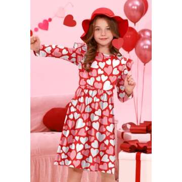 IIMMER Valentine's Day Girls Ruffle Shoulder Long Sleeve Tunic Midi Dress 4-12 Years