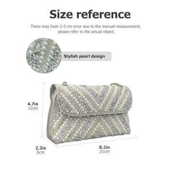 Sweetovo Luxury Beaded Clutch Purse for Women Sparkling Rhinestone Pearl Evening Handbags Chain Shou...