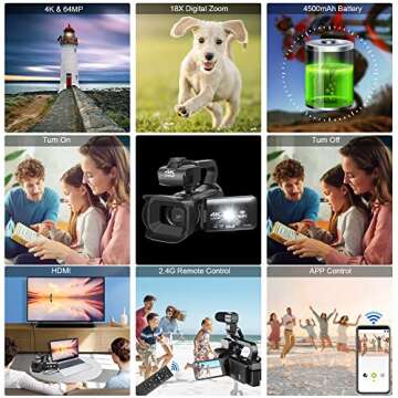 Lierhyt 4K Video Camera with 18X Zoom and Accessories