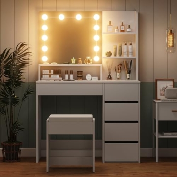 Furniouse 37" Vanity Desk with Adjustable LED Lights