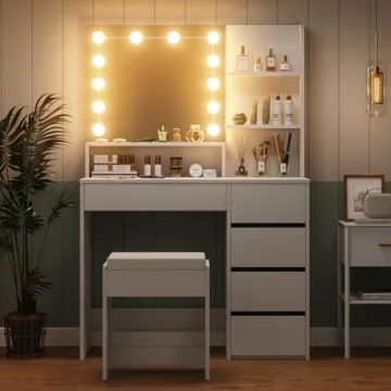 Furniouse 37" Vanity Desk with Adjustable LED Lights
