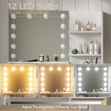 Furniouse 37" Vanity Desk with Adjustable LED Lights