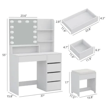 Furniouse 37" Vanity Desk with Adjustable LED Lights