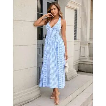 Parthea Women's Elegant Plaid Back Maxi Dress