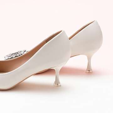 C.Paravano Women's Pumps I Pointed Toe Low Heels I Crystal Buckle Pumps I Comfortable Dress Pump I Leather Wedding Shoes (Size 8.5,White)