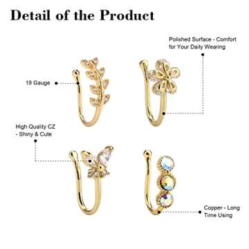 CrazyPiercing Fake Nose Ring CZ African Nose Cuffs Gold Faux Septum Nose Rings Clip on Nose Jewelry ...