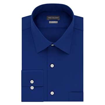Van Heusen mens Fitted Lux Sateen Stretch Solid Spread Collar Dress Shirt, Blue Velvet, 18.5 Neck 36 -37 Sleeve XX-Large US