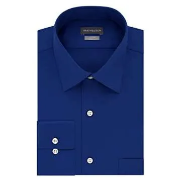 Van Heusen mens Fitted Lux Sateen Stretch Solid Spread Collar Dress Shirt, Blue Velvet, 18.5 Neck 36 -37 Sleeve XX-Large US
