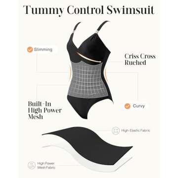 RXRXCOCO Womens One Piece Swimsuits Tummy Control Bathing Suit Ruched Criss Cross V Neck Swimwear Bl...