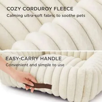 Bedsure Cute Dog Bed for Small Medium Dogs - Washable Furry Puppy Beds, Rectangle Orthopedic Corduroy Fleece Pet Beds with Removable Zipper Cover, 25x21x7inches, Cream