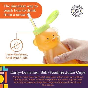 Honey Bear Straw Cup for Toddlers, Spill-Proof, 4-Pack
