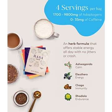 Rasa Taster Pack | Herbal Coffee Alternative with Ashwagandha, Chaga + Reishi for All-Day Energy + Focus - Organic, Adaptogens, Vegan, Keto, Whole30…