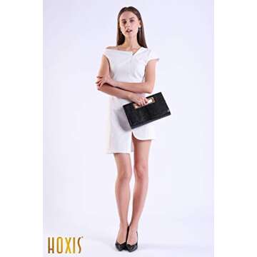 HOXIS Classic Crocodile Pattern Faux Patent Leather Metal Grip Cut it out Clutch with Shoulder Strap Womens Handbag(Black)