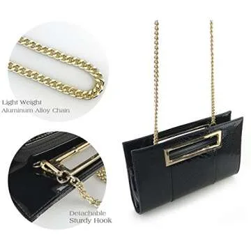 HOXIS Classic Crocodile Pattern Faux Patent Leather Metal Grip Cut it out Clutch with Shoulder Strap Womens Handbag(Black)