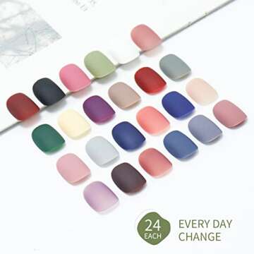 24 Packs (576 Pcs) Matte Short Press on Nails, Acrylic Short False Nails Full Cover Set Artificial Nails Fake Solid Color with Glue for Women
