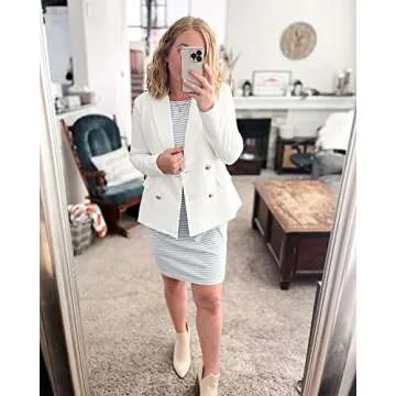 Utyful Women’s Casual Notched Lapel Double Breasted Button Pocket Blazer Jacket White Small