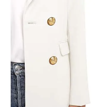 Utyful Women’s Casual Notched Lapel Double Breasted Button Pocket Blazer Jacket White Small