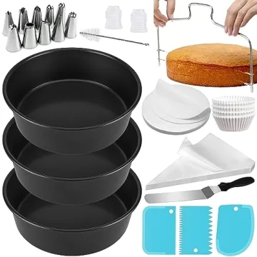 8 Inch Cake Pan Set of 3 with Baking Supplies