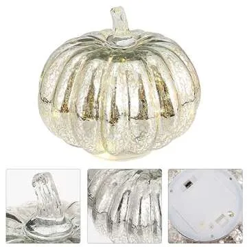 Glass Pumpkin Light Battery Powered Led Light up Pumpkin for Halloween Fall Decoration, Battery Not Included