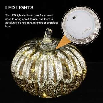 Glass Pumpkin Light Battery Powered Led Light up Pumpkin for Halloween Fall Decoration, Battery Not Included