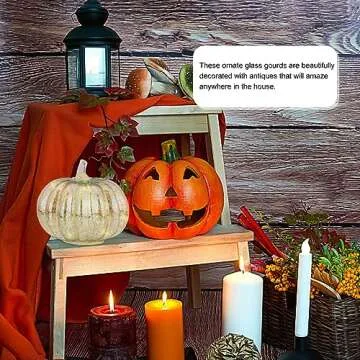 Glass Pumpkin Light Battery Powered Led Light up Pumpkin for Halloween Fall Decoration, Battery Not Included