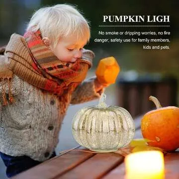 Glass Pumpkin Light Battery Powered Led Light up Pumpkin for Halloween Fall Decoration, Battery Not Included