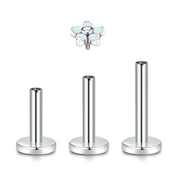 Tragus Piercing Jewelry Cartilage Earring Lip Studs G23 Titanium Earrings Silver Stud Conch Piercing Jewelry Helix Earrings Stud Flower Opal End with 16g 6mm 8mm 10mm Internally Threaded Labret Post