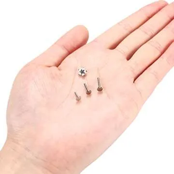 Tragus Piercing Jewelry Cartilage Earring Lip Studs G23 Titanium Earrings Silver Stud Conch Piercing Jewelry Helix Earrings Stud Flower Opal End with 16g 6mm 8mm 10mm Internally Threaded Labret Post