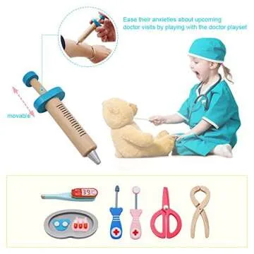 Tresbro Doctor Kits for Kids, Wooden Dentist Tool Toys for Toddlers, Boys & Girls 3 Years Old & Up, Pretend Play Medical Doctor Set with Realistic Stethoscope That Promotes Thinking Skills & Education