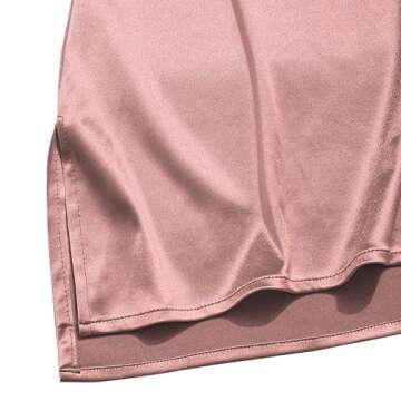 ZAFUL Women's Casual Satin Dress Spaghetti Strap Cowl Neck Slips Nightwear Side Slit Cocktail Party Silk Mini Cami Dresses (A-f Rose,M)
