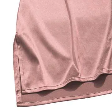 ZAFUL Women's Casual Satin Dress Spaghetti Strap Cowl Neck Slips Nightwear Side Slit Cocktail Party Silk Mini Cami Dresses (A-f Rose,M)