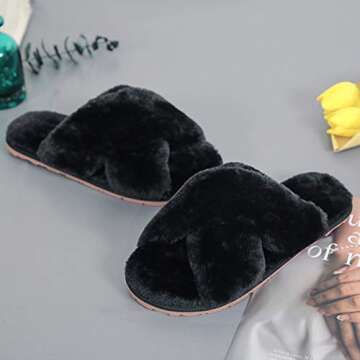Cozy Fuzzy Cross Band Slippers for Women - Plush Comfort