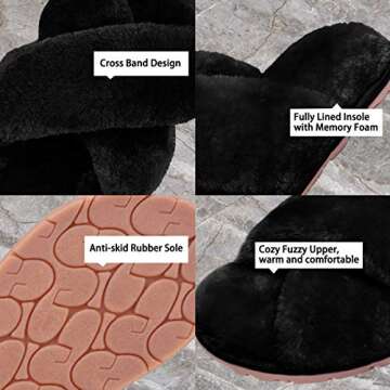 Cozy Fuzzy Cross Band Slippers for Women - Plush Comfort