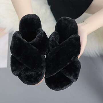 Cozy Fuzzy Cross Band Slippers for Women - Plush Comfort