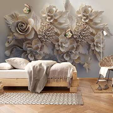 Stereoscopic Embossed Flower Butterfly 3D Wall Murals Wallpaper, Retro Nostalgic Poster Panorama Pho...