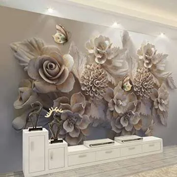 Stereoscopic Embossed Flower Butterfly 3D Wall Murals Wallpaper, Retro Nostalgic Poster Panorama Photo Paintings, Wall Decor for Living Room Restaurant Dance Studio 59" by 41"