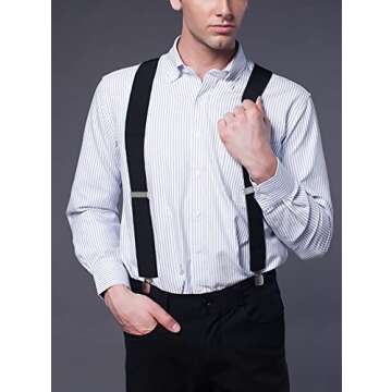Fasker Mens Suspenders X-Back Wide Adjustable Solid Straight Heavy Duty Clip Suspenders for Men Wome...