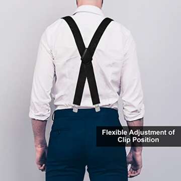 Fasker Mens Suspenders X-Back Wide Adjustable Solid Straight Heavy Duty Clip Suspenders for Men Women, 01 Black(2 inch wide)