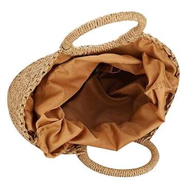 Straw Crossbody Bag, Women Beach Shoulder Summer Top Handle Crossbody Round Purse Ladies Woven Fashion Crochet (Beige)