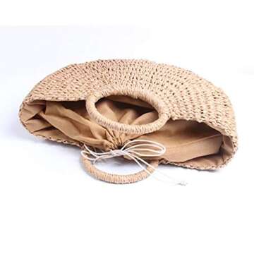 Straw Crossbody Bag, Women Beach Shoulder Summer Top Handle Crossbody Round Purse Ladies Woven Fashion Crochet (Beige)
