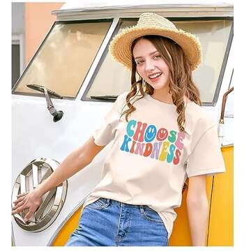 Kind Shirt Women Kindness Teacher T Shirt Back to School Shirts Cute Graphic Blessed Shirt Short Sleeve Tee Tops Off-White