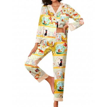 Ekouaer Women's Silk Pajama Set in Y2K Striped Animal Print - Ultra Comfy Satin Sleepwear
